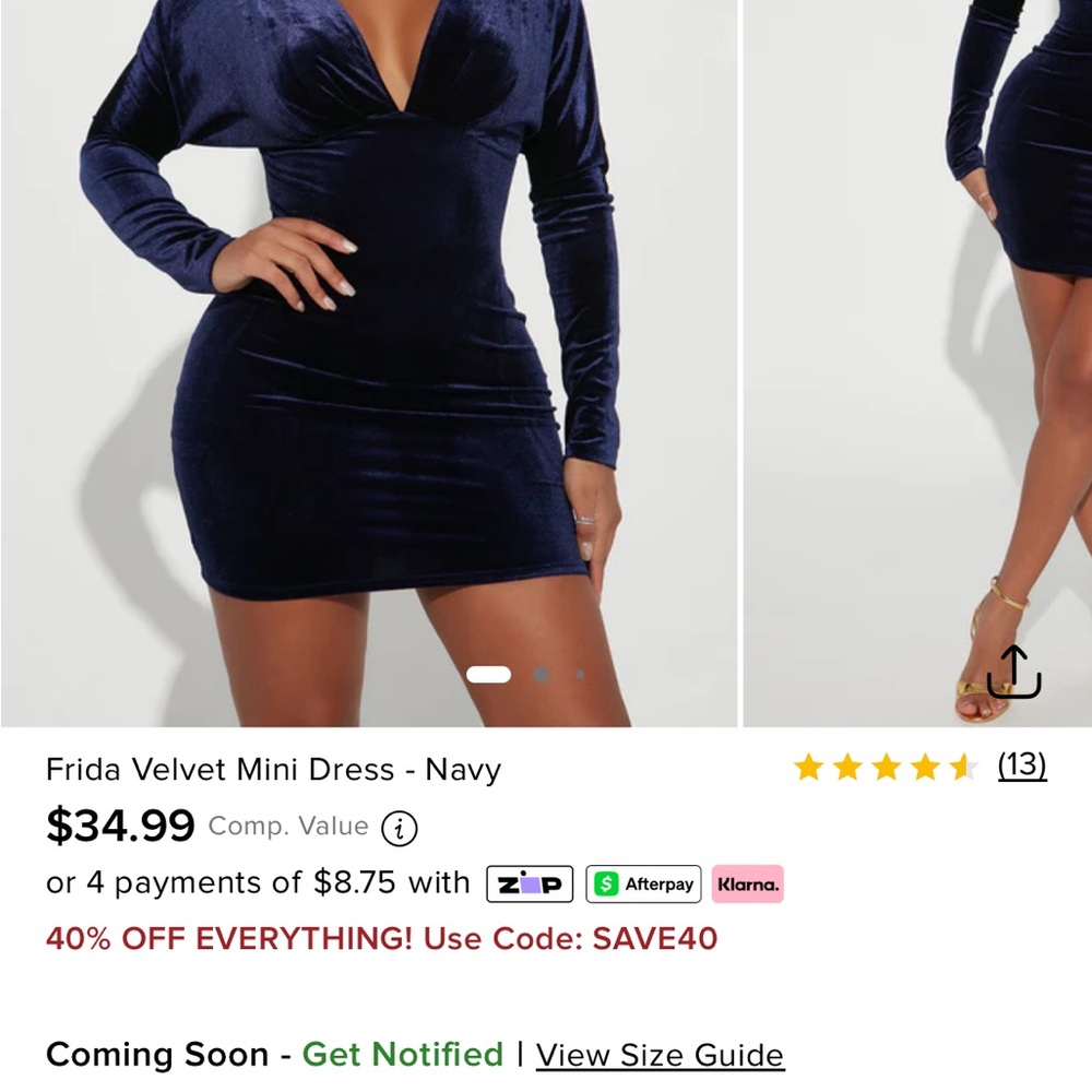 Fashion Nova Velvet Mini Dress - Deep Blue